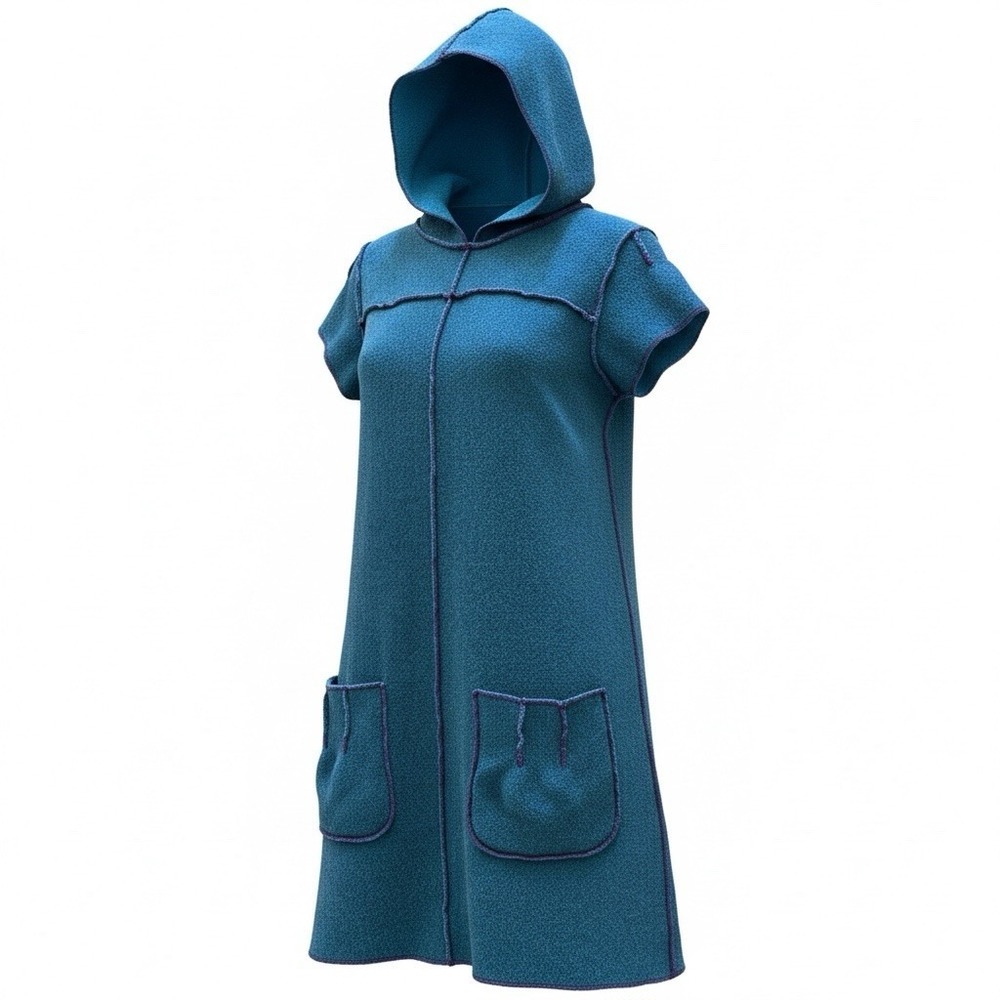 Beebop & Wally Hooded Fleece Dress Women Small Teal Blue Whimsigoth Art To Wear